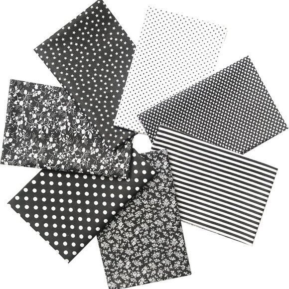 7pcs Black Cotton Fabric Fat Quarter Bundle Sheets for Sewing Craft & Scrapbooki - Picture 5 of 8